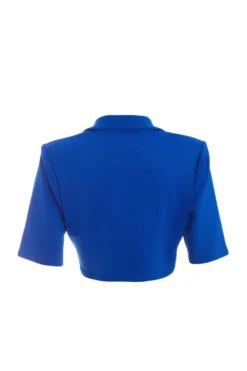 Blue Short Sleeve Cropped Blazer -Chic Summer Shop 00100039482 ZB