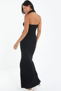 Black Halterneck Textured Maxi Dress -Chic Summer Shop 00100039495 XB