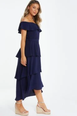 Navy Bardot Dip Hem Midi Dress 11 Navy Bardot Dip Hem Midi Dress -Chic Summer Shop 00100039504 XS