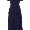 Navy Bardot Dip Hem Midi Dress -Chic Summer Shop 00100039504 ZM