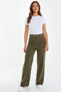 Khaki Buckle Palazzo Trousers -Chic Summer Shop 00100039593 XM