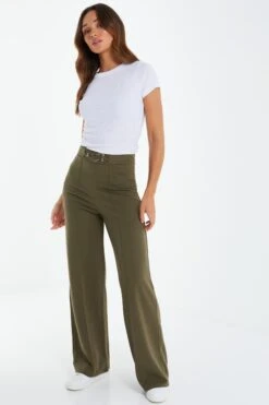 Khaki Buckle Palazzo Trousers -Chic Summer Shop 00100039593 XS