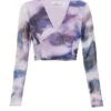 Purple Marble Print Mesh Crop Top -Chic Summer Shop 00100039614 ZM