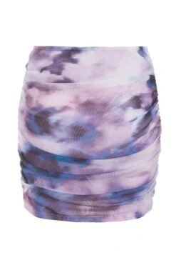 Purple Marble Print Mesh Ruched Mini Skirt -Chic Summer Shop 00100039615 ZB