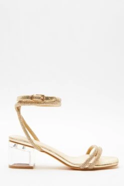 Gold Diamante Clear Low Heeled Sandals -Chic Summer Shop 00100039711 XM