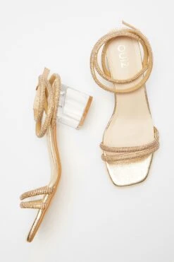 Gold Diamante Clear Low Heeled Sandals -Chic Summer Shop 00100039711 XS