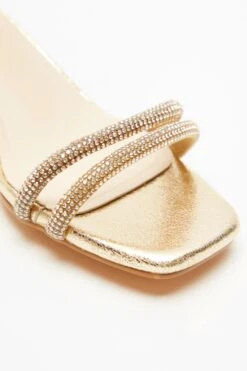 Gold Diamante Clear Low Heeled Sandals -Chic Summer Shop 00100039711 ZB