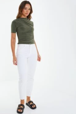 Khaki Ruched High Neck Top -Chic Summer Shop 00100039730 XS