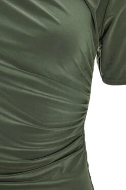 Khaki Ruched High Neck Top -Chic Summer Shop 00100039730 ZS