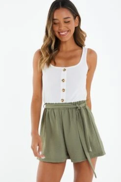 Khaki Button Front Playsuit -Chic Summer Shop 00100039802 XM