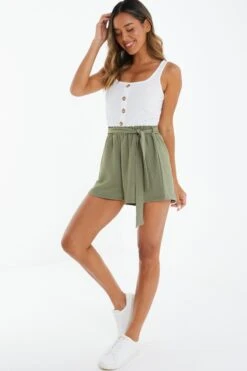 Khaki Button Front Playsuit -Chic Summer Shop 00100039802 XS