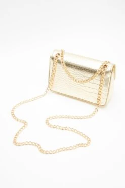 Gold Crocodile Print Cross Body Bag -Chic Summer Shop 00100040115 XB