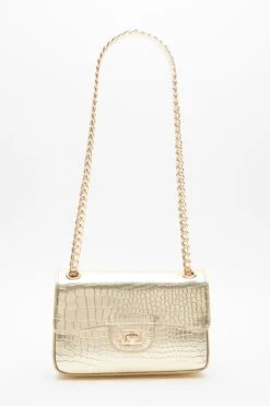 Gold Crocodile Print Cross Body Bag