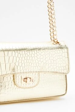Gold Crocodile Print Cross Body Bag -Chic Summer Shop 00100040115 ZS