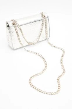 Silver Crocodile Print Cross Body Bag -Chic Summer Shop 00100040116 ZB