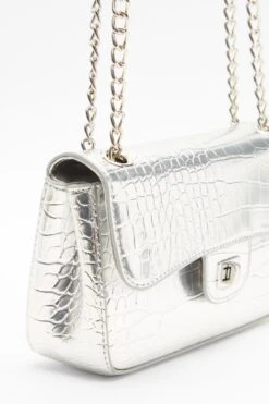Silver Crocodile Print Cross Body Bag -Chic Summer Shop 00100040116 ZS
